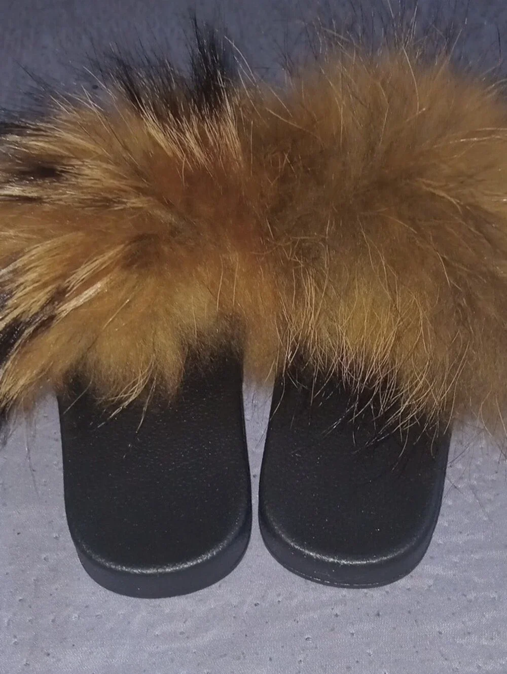 Faux Fur Slide Sandals - Brown Fur
